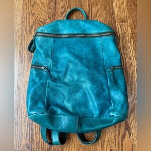 Vilenca Holland Dome Top Distressed Leather Backpack Teal/Green Side Zip Pockets